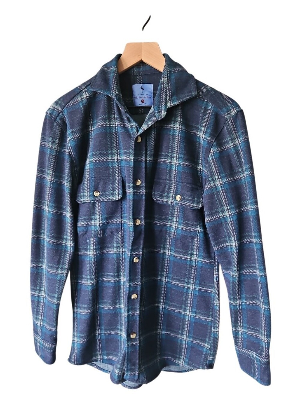 Tailorbyrd Men's The Sweatshirt Shacket Flannel Plaid Blue Size Small